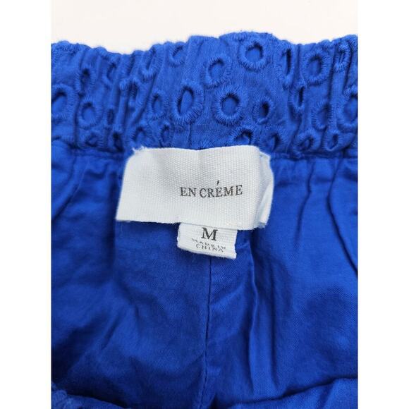 En Creme Women's M Blue Circle Eyelet Boutique Casual Coastal Cotton Shorts - Picture 2 of 7